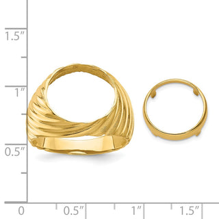 14k Yellow Gold Mens Polished Diagonal Fluting 13.0mm Coin Bezel Ring - Fits 2 Pesos and US $1
