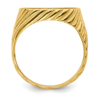 14k Yellow Gold Mens Polished Diagonal Fluting 15.0mm Coin Bezel Ring - Fits US $1 Type 2
