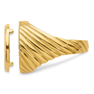 14k Yellow Gold Mens Polished Diagonal Fluting 15.0mm Coin Bezel Ring - Fits US $1 Type 2