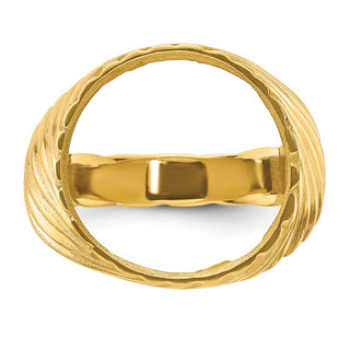 14k Yellow Gold Mens Polished Diagonal Fluting 15.0mm Coin Bezel Ring - Fits US $1 Type 2