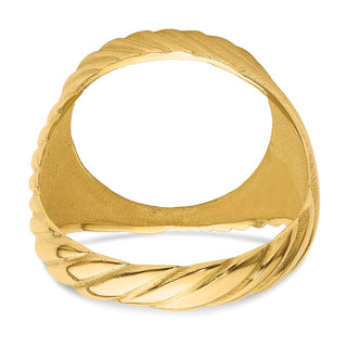 14k Yellow Gold Mens Polished Diagonal Fluting 15.0mm Coin Bezel Ring - Fits US $1 Type 2