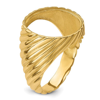 14k Yellow Gold Mens Polished Diagonal Fluting 15.0mm Coin Bezel Ring - Fits US $1 Type 2