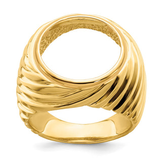 14k Yellow Gold Mens Polished Diagonal Fluting 15.0mm Coin Bezel Ring - Fits US $1 Type 2