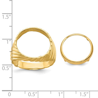 14k Yellow Gold Mens Polished Diagonal Fluting 15.0mm Coin Bezel Ring - Fits US $1 Type 2