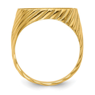 14k Yellow Gold Mens Polished Diagonal Fluting 16.0mm Coin Bezel Ring - Fits 1/10 oz Maple Leaf and Other Coins