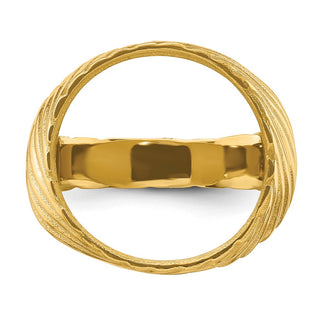 14k Yellow Gold Mens Polished Diagonal Fluting 16.0mm Coin Bezel Ring - Fits 1/10 oz Maple Leaf and Other Coins