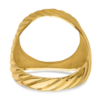14k Yellow Gold Mens Polished Diagonal Fluting 16.0mm Coin Bezel Ring - Fits 1/10 oz Maple Leaf and Other Coins