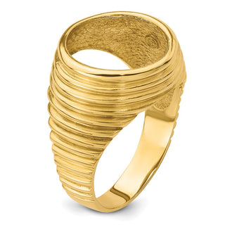 14k Yellow Gold Mens Polished Diagonal Fluting 16.0mm Coin Bezel Ring - Fits 1/10 oz Maple Leaf and Other Coins