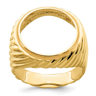 14k Yellow Gold Mens Polished Diagonal Fluting 16.0mm Coin Bezel Ring - Fits 1/10 oz Maple Leaf and Other Coins
