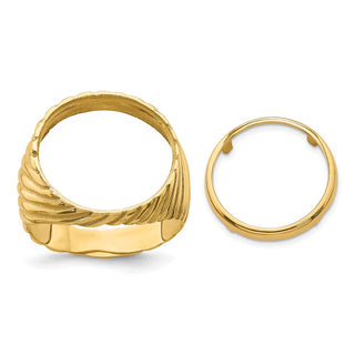 14k Yellow Gold Mens Polished Diagonal Fluting 16.0mm Coin Bezel Ring - Fits 1/10 oz Maple Leaf and Other Coins