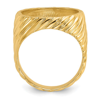14k Yellow Gold Mens Polished Diagonal Fluting 16.5mm Coin Bezel Ring - Fits 1/10 oz American Eagle and 1/10 oz Krugerrand
