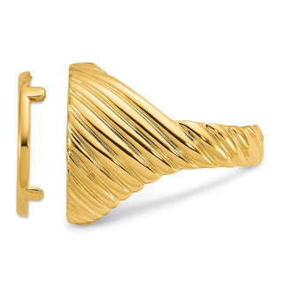 14k Yellow Gold Mens Polished Diagonal Fluting 16.5mm Coin Bezel Ring - Fits 1/10 oz American Eagle and 1/10 oz Krugerrand