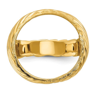 14k Yellow Gold Mens Polished Diagonal Fluting 16.5mm Coin Bezel Ring - Fits 1/10 oz American Eagle and 1/10 oz Krugerrand