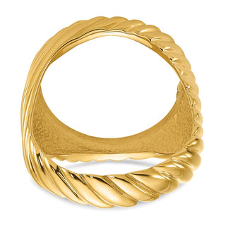 14k Yellow Gold Mens Polished Diagonal Fluting 16.5mm Coin Bezel Ring - Fits 1/10 oz American Eagle and 1/10 oz Krugerrand