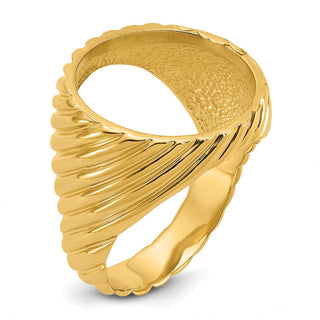 14k Yellow Gold Mens Polished Diagonal Fluting 16.5mm Coin Bezel Ring - Fits 1/10 oz American Eagle and 1/10 oz Krugerrand