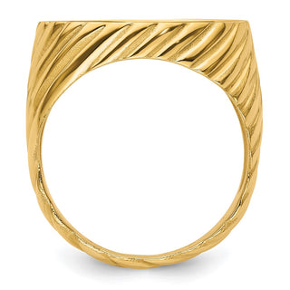 14k Yellow Gold Mens Polished Diagonal Fluting 17.8mm Coin Bezel Ring - Fits US $2.50 Liberty and Other Coins