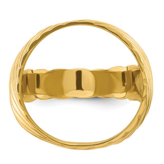 14k Yellow Gold Mens Polished Diagonal Fluting 17.8mm Coin Bezel Ring - Fits US $2.50 Liberty and Other Coins