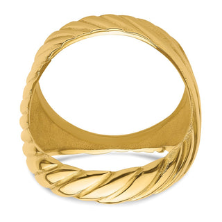 14k Yellow Gold Mens Polished Diagonal Fluting 17.8mm Coin Bezel Ring - Fits US $2.50 Liberty and Other Coins