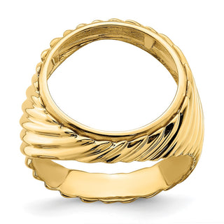 14k Yellow Gold Mens Polished Diagonal Fluting 17.8mm Coin Bezel Ring - Fits US $2.50 Liberty and Other Coins