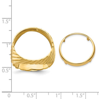 14k Yellow Gold Mens Polished Diagonal Fluting 17.8mm Coin Bezel Ring - Fits US $2.50 Liberty and Other Coins