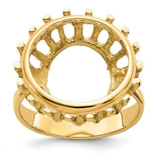 14k Yellow Gold Polished Ladies Raised Wire 15mm Prong Coin Bezel Ring - Fits US $1 Type 2