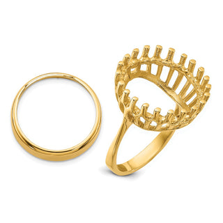 14k Yellow Gold Polished Ladies Raised Wire 16.5mm Coin Bezel Ring - Fits 1/10 oz American Eagle and 1/10 oz Krugerrand