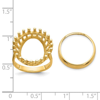 14k Yellow Gold Polished Ladies Raised Wire 16.5mm Coin Bezel Ring - Fits 1/10 oz American Eagle and 1/10 oz Krugerrand