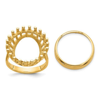 14k Yellow Gold Polished Ladies Raised Wire 16.5mm Coin Bezel Ring - Fits 1/10 oz American Eagle and 1/10 oz Krugerrand