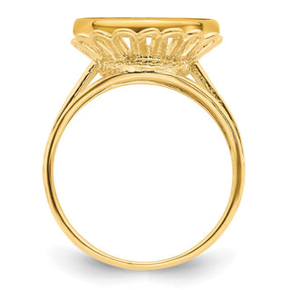 14k Yellow Gold Polished Ladies Wire 13.0mm Coin Bezel Ring - Fits 2 Pesos and US $1