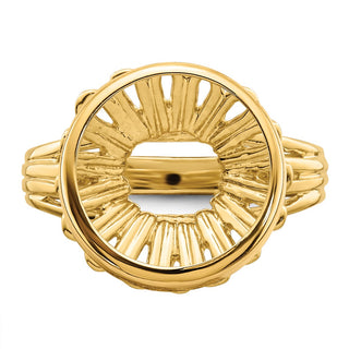 14k Yellow Gold Polished Ladies Wire 13.0mm Coin Bezel Ring - Fits 2 Pesos and US $1