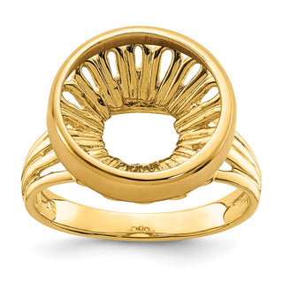 14k Yellow Gold Polished Ladies Wire 13.0mm Coin Bezel Ring - Fits 2 Pesos and US $1