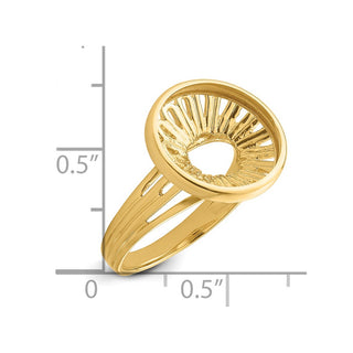 14k Yellow Gold Polished Ladies Wire 13.0mm Coin Bezel Ring - Fits 2 Pesos and US $1