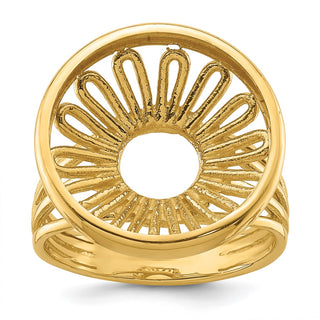 14k Yellow Gold Polished Ladies Wire 15.0mm Coin Bezel Ring - Fits US $1 Type 2