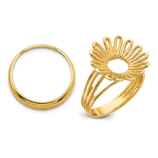 14k Yellow Gold Ladies Wire 16.5mm Prong Coin Bezel Ring - Fits 1/10 oz American Eagle and 1/10 oz Krugerrand