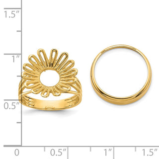 14k Yellow Gold Ladies Wire 16.5mm Prong Coin Bezel Ring - Fits 1/10 oz American Eagle and 1/10 oz Krugerrand