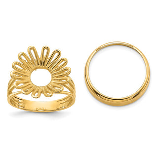 14k Yellow Gold Ladies Wire 16.5mm Prong Coin Bezel Ring - Fits 1/10 oz American Eagle and 1/10 oz Krugerrand