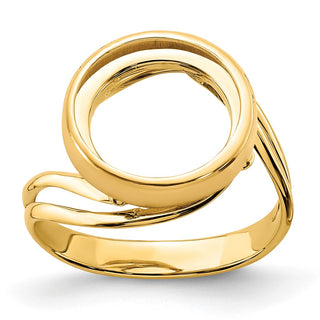 14k Yellow Gold Polished Ladies Double Twisted Wire 13.0mm Coin Bezel Ring - Fits 2 Pesos and US $1