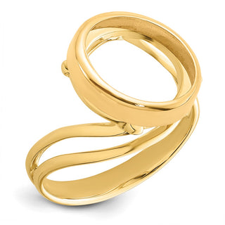 14k Yellow Gold Polished Ladies Double Twisted Wire 13.0mm Coin Bezel Ring - Fits 2 Pesos and US $1