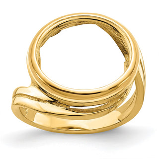14k Yellow Gold Ladies Double Twisted Wire 15mm Prong Coin Bezel Ring - Fits US $1 Type 2