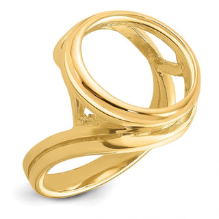 14k Yellow Gold Ladies Double Twisted Wire 15mm Prong Coin Bezel Ring - Fits US $1 Type 2