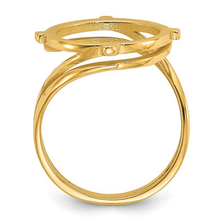 14k Yellow Gold Polished Ladies Double Twisted Wire 16.5mm Coin Bezel Ring - Fits 1/10 oz American Eagle and 1/10 oz Krugerrand