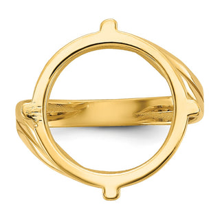 14k Yellow Gold Polished Ladies Double Twisted Wire 16.5mm Coin Bezel Ring - Fits 1/10 oz American Eagle and 1/10 oz Krugerrand