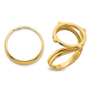 14k Yellow Gold Polished Ladies Double Twisted Wire 16.5mm Coin Bezel Ring - Fits 1/10 oz American Eagle and 1/10 oz Krugerrand