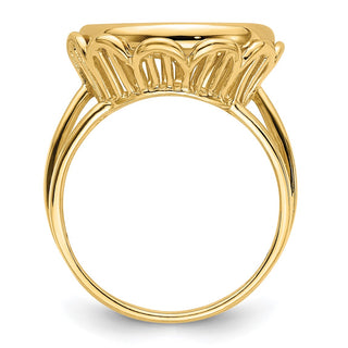 14k Yellow Gold Ladies Wire Fancy 14mm Prong Coin Bezel Ring - Fits 1/20 oz Maple Leaf and Other Coins