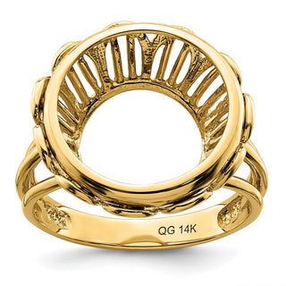 14k Yellow Gold Ladies Wire Fancy 14mm Prong Coin Bezel Ring - Fits 1/20 oz Maple Leaf and Other Coins