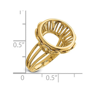 14k Yellow Gold Ladies Wire Fancy 14mm Prong Coin Bezel Ring - Fits 1/20 oz Maple Leaf and Other Coins