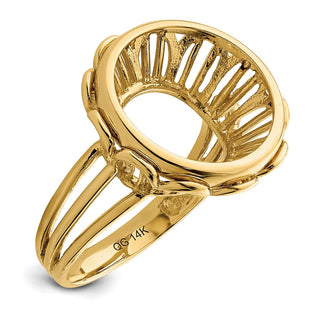 14k Yellow Gold Ladies Wire Fancy 14mm Prong Coin Bezel Ring - Fits 1/20 oz Maple Leaf and Other Coins