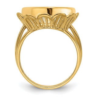 14k Yellow Gold Ladies Wire Fancy 15mm Prong Coin Bezel Ring - Fits US $1 Type 2