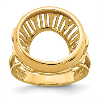 14k Yellow Gold Ladies Wire Fancy 15mm Prong Coin Bezel Ring - Fits US $1 Type 2