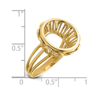 14k Yellow Gold Ladies Wire Fancy 15mm Prong Coin Bezel Ring - Fits US $1 Type 2